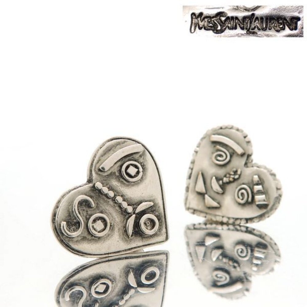 Yves Saint Laurent Pin Brooch 2 Pieces Tuck Pin Steampunk Heart Face Silver - Picture 1 of 9